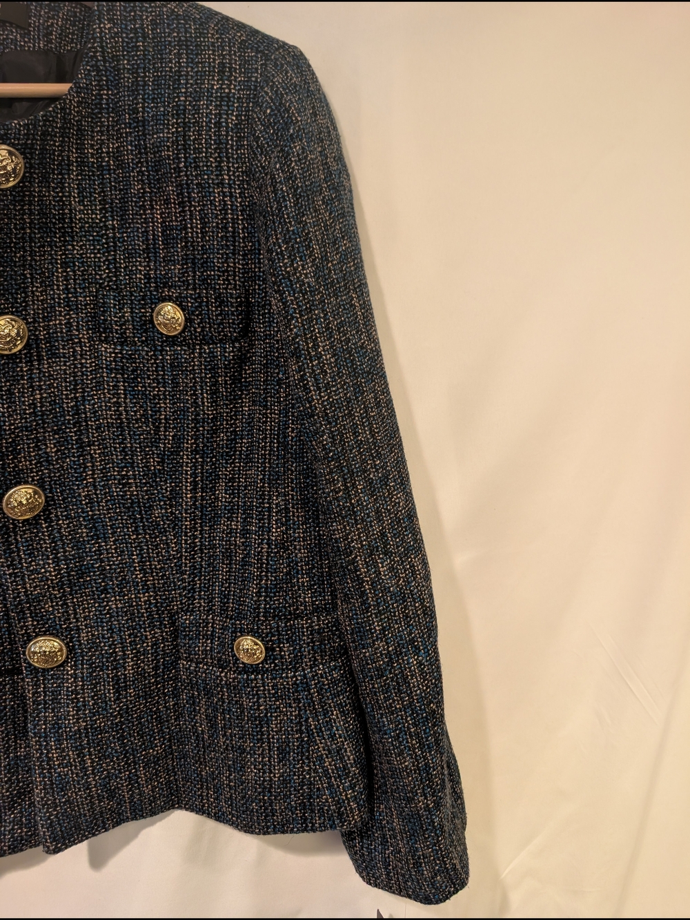 Kasper Navy & Gold Tweed Button Front Jacket - Picture 7 of 13